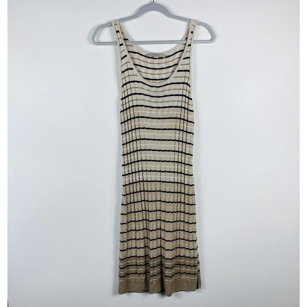 Ann Taylor LOFT Size Large Striped Sleeveless Sweater Knit Tank Dress Tan